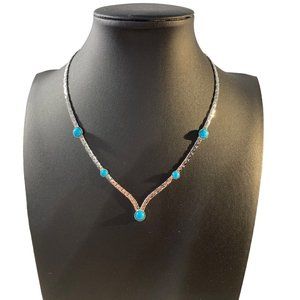 VTG Sarah Coventry "Summer‎ Skies" Teardrop Necklace Faux Turquoise Silver Tone